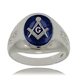 Masonic Ring in Sterling Silver w/ Blue Oval Background