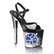 7 1/2 Inch High Platform Sexy Shoes Circle Light Up Shoes Stripper Shoes Ankle Strap Sandals Black Chrome