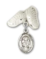 Sterling Silver Baby Badge with St. Raymond Nonnatus Charm and Baby Boots Pin