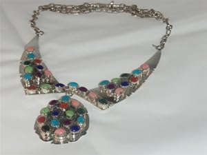 Native American Multi Stone Silver Necklace - NK-0012
