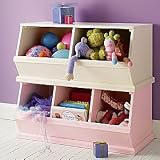 Kids Wooden Pastel Storage Toy Bin - 2-Bin Palooza (Antique White) 36.5 x 19.25 x 16.94h