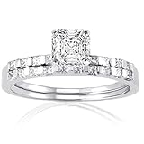 1.35 Ct Asscher Cut Diamond Engagement Wedding Rings Set VS2 EGL CUT: VERY GOOD