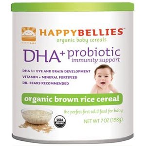 HAPPYBELLIES Oganic Super Cereals, DHA, pre & Probiotics + Choline, Organic Brown Rice Cereal, 7-Ounce Canisters (Pack of 6) ( Value Bulk Multi-pack)