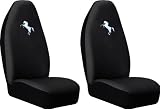 Front High Back Black Seat Covers Set - Mustang Horse Pony Custom Embroidered Logo