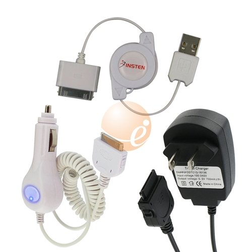 White Rapid Car Charger w/ Blue light + BLACK AC Home Wall Charger + Retractable White USB Sync Cable for Apple iPad / iPhone / iPhone 3G 8GB / 16GB / iPod Touch Gen2 / iPod Nano Gen4 / iPod Classic 120GB White Rapid Car Charger w/ Blue light + BLACK AC Home Wall Charger + Retractable White USB Sync Cable for Apple iPad / iPhone / iPhone 3G 8GB / 16GB / iPod Touch Gen2 / iPod Nano Gen4 / iPod Classic 120GB