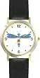 Multicolored No.4 Dragonfly or Dragon Fly - JP - WATCHBUDDY&reg; DELUXE TWO-TONE THEME WATCH - Arabic Numbers - Black Leather Strap-Size-Children's Size-Small ( Boy's Size & Girl's Size )