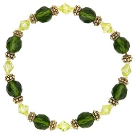 Spring Stretch Brass Tone Olivine and Jonquil Hue Beads Bracelet by 