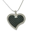 Heart Pendant Necklace Stainless Steel Black Carbon Fiber Polished Finish by Bucasi