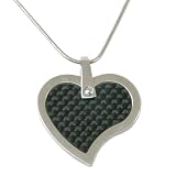 Heart Pendant Necklace Stainless Steel Black Carbon Fiber Polished Finish by Bucasi