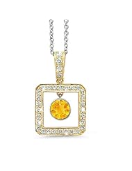 Square Diamond Pendant With A Round Cut Center Stone In 18K Yellow Gold With A 0.40 ct. Genuine Citrine Center Stone.
