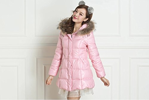 ダウンジャケット ダウンコート ダウンフェザー ダウンコート　ダウンロングジャケット　毛皮の襟　温かい　可愛い　キュート　カラフル　おしゃれ　カジュアル ピンク (オリジナル・ロゴスブレスレット(茶)とサシェセット)
