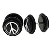 Black Acrylic Faux Plug - Peace Logo - 16g Stud Wire - 00g Fake Plug - Sold as a Pair