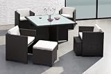 9pc Modern Outdoor UV Treated Weaved Glass Top Table Set - ZO-NAP-T1