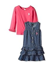 Girls Cotton/Denim/Jersey Polka Dot Print Long Sleeves Embroidered Tiered  Jumper  With Ruffles