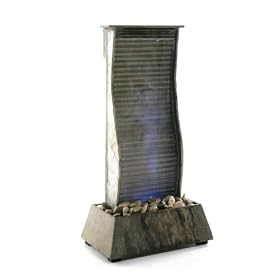 Smart Solar Slate Glass Ribbed Wall with LED w pebbles by 