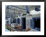 Breakfast Bar with Bird Cages, Thira, Cyclades Islands, Greece Framed Art Poster Print by Michele Molinari, 31x25