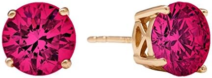 Snowman Lee Princess Round Multicolor CZ 18K Rose Gold Plated Stud Earring (red)