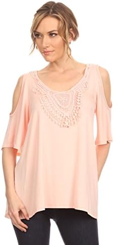 Off The Shoulder / Cold Shoulder Top For Women - At First Glance Tunic Large Blush