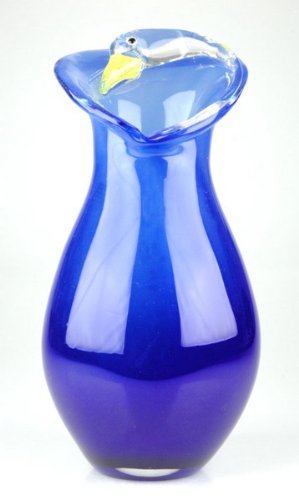 Glass Blue Vase Elegant 100% Handblown Art X438