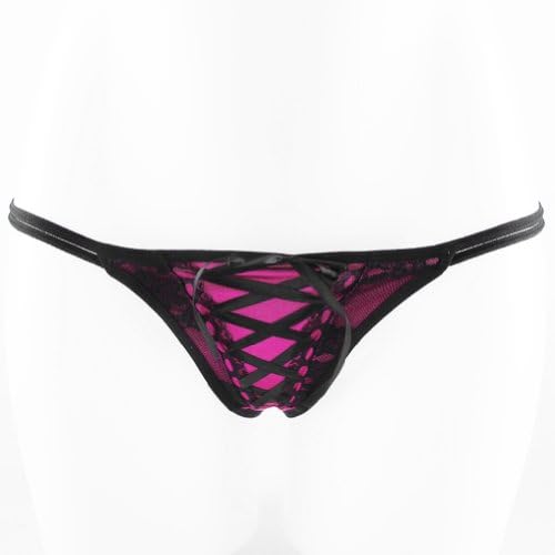 Women's Sexy Hollow Bow Lace Thong G-string V-string Panties (Rose)