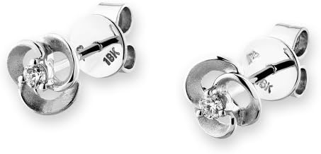 18K/750 White Gold Flower Shape with Solitaire Diamond Stud Earring (0.07ct,G-H Color,SI1-SI2 Clarity)