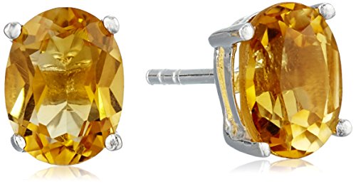 Sterling Silver Oval Madeira Citrine Stud Earrings