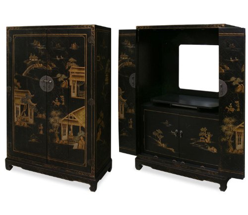 Black Canvas Crackled TV Armoire