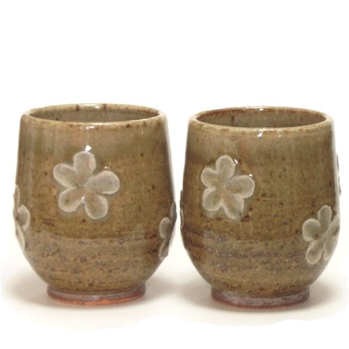小花の手作り湯飲み2個SET