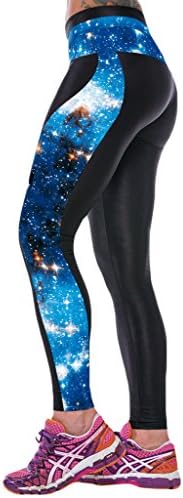 Womens 3d Digital Printed Blue Galaxy Workout Capri Leggings Stretch Tights