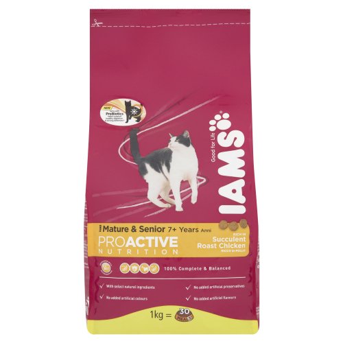 IAMS Senior and Mature Chicken Dry Cat Food 1 kg (Pack of 4)