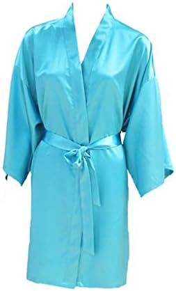 FUNG Women's Solid Satin Bridesmaid Robe Turquoise OSFM