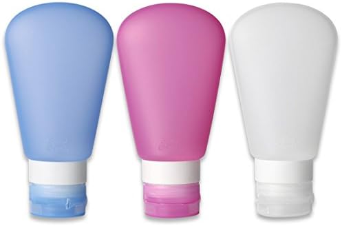 Portable Soft Silicone Travel bottles Set 3 PCS (3 OZ, Pink + White + Blue)