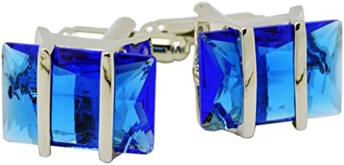 HEHIM(TM) 2 PCS Cuff Links for Men Silver &amp; Blue Crystal With Wooden Gift Box FCL-001