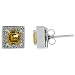 14k White Gold Square Stud Earrings, w/ 1.65 Total Carat Princess Cut (5mm) Citrine Stones & Brilliant Cut Diamonds, 5/16