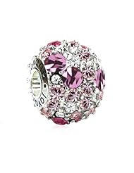 Sterling Silver Bling Pink Swarovski Crystals Pave Delight Charm , Fits Pandora and All Brands Charm Bracelets and Necklaces.