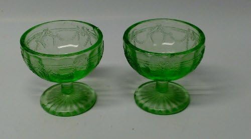 2 Miniature Childs Size Green Glass Footed Sherbert Desert Dishes Cameo Ballerina