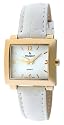 Peugeot ladies square gold-tone White leather strap watch