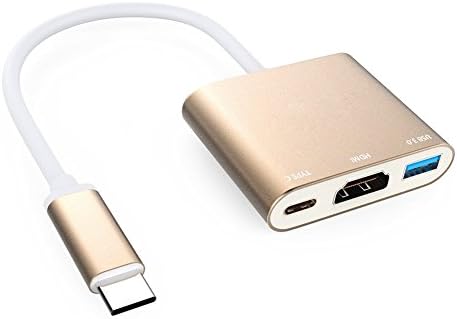 MQB Type C USB 3.1 to HDMI / USB 3.0 / USB C Multiport Adapter Charging Port Aluminum Material for 2015/2016 Macbook 12 Inch and Other USB C Laptop (Gold)