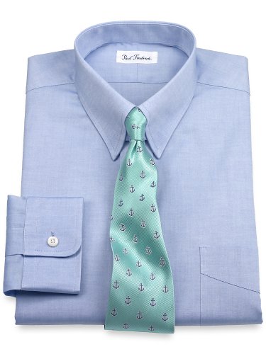 Paul Fredrick Men's Cotton Pinpoint Oxford Snap Tab Collar Dress Shirt Blue 17.0/37 Paul Fredrick Men's Cotton Pinpoint Oxford Snap Tab Collar Dress Shirt Blue 17.0/37