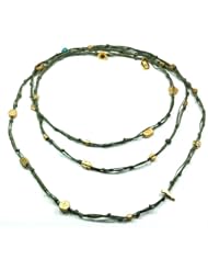 Good Luck Gold Charms Long Knots Wrapping Necklace in Olive Green