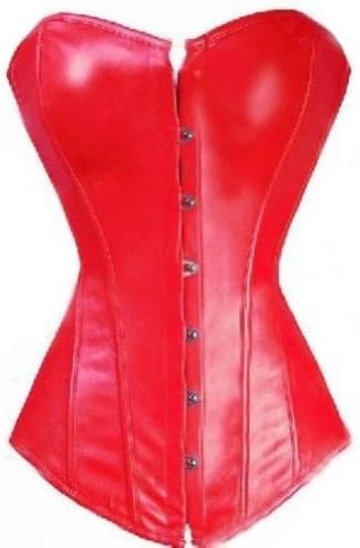 Wingler Corset Sexy Bustier Hot Corsets Fashion Faux Leather Boned Top-a6 (M:Bustier:34/37 Waist:25/28, Red)