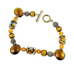 Bracelet - B13 - Handmade Glass & Fire-Polished Beads - Side Drilled Beads - Toggle Closure ~ Topaz (Gold-Brown)