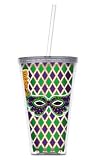 Slant 24 Ounce Mardi Gras Harlequin Mask Cup w/Lid & Straw