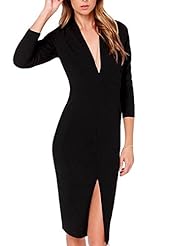 Sexy V-neck Cotton/Leather/Polyester/Wool Summer Winter  Dress