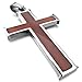 Men's Stainless Steel Wood Pendant Necklace Silver Brown Cross Polished -with 23 inch Chain
