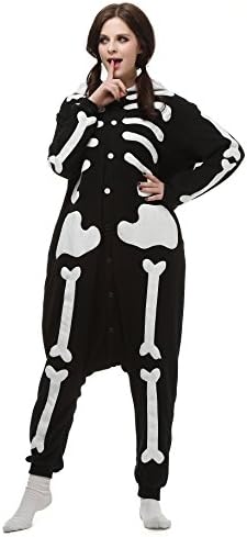 Unisex Adult Skeleton Kigurumi Pajama Cosplay Costume Sleepwear Polar Fleece S