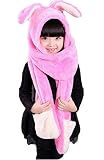 Lorrin Time 可愛い キッズ帽子+マフラー+手袋セット 子供用　ウサギデザイン 冬 防寒子供マフラー スカーフ　ベビー手袋　 モコモコ 厚手 8色 (meihong)