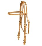 Harness Leather Brow Band Headstall with Brass Buckle Bit Ends