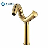 AZOS 洗面器の蛇口 黄銅製 金色 単穴 台付 冷熱混合水栓 MPDKZ152G