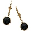 14K Yellow Gold Genuine Cabachon Black Onyx Dangle Earrings